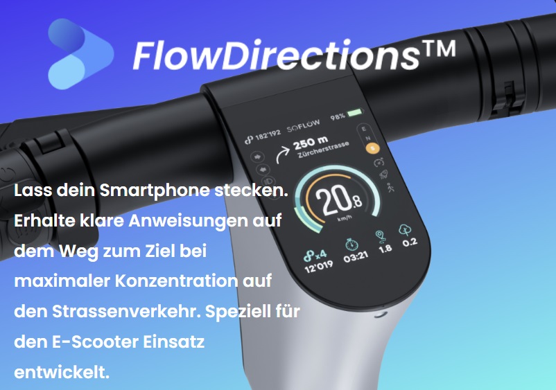 Moderne Technik der E Scooter Marke Soflow