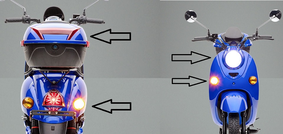 Econelo Emo Frontlicht, Blinker Rücklicht und Reflektoren