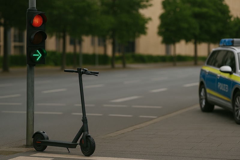 Neue E Scooter Regel an der roten Ampel mit grünem Pfeil