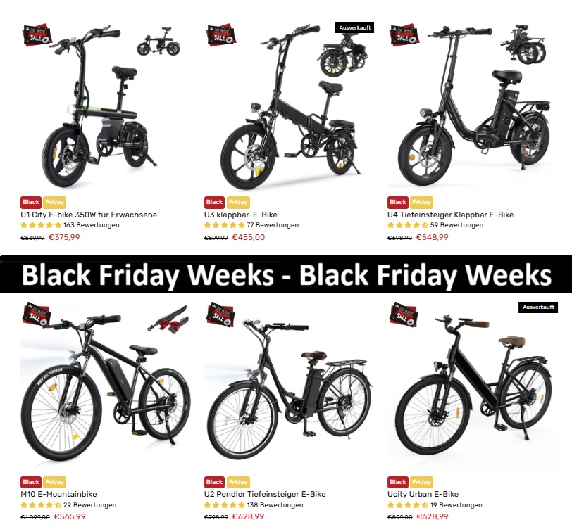 Black Friday Weeks für E Bikes und E-Klapprad Aktionen