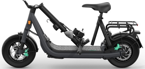 der Egret GTs mit Sitz ist faltbar: Einfach Sitz reinschieben und Lenkstange nach hinten klappen