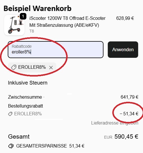 einfach im Warenkorb den Rabattcode eingeben und der Preis redzuziert sich automatisch